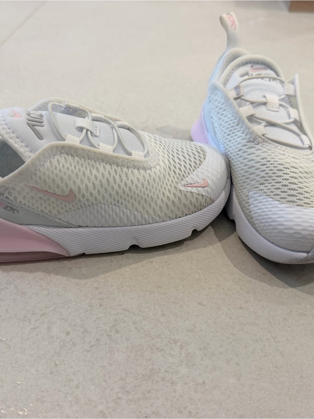 Nike Kids White Sneakers with Light Pink Accents
